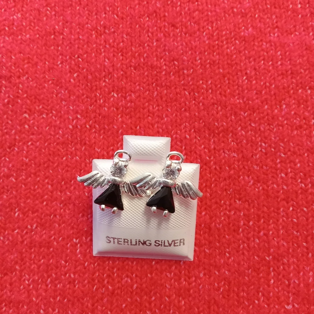 Sterling Silver with‎ zircon Angel post stud earrings.